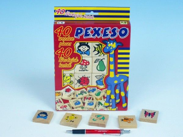 Pexeso dřevo společenská hra 40ks v krabici 17x25x2cm Detoa