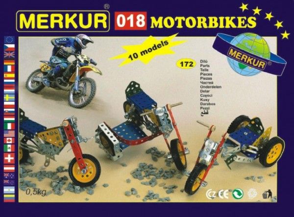 Stavebnice MERKUR 018 Motocykly 10 modelů 182ks v krabici 26x18x5cm Merkur Toys