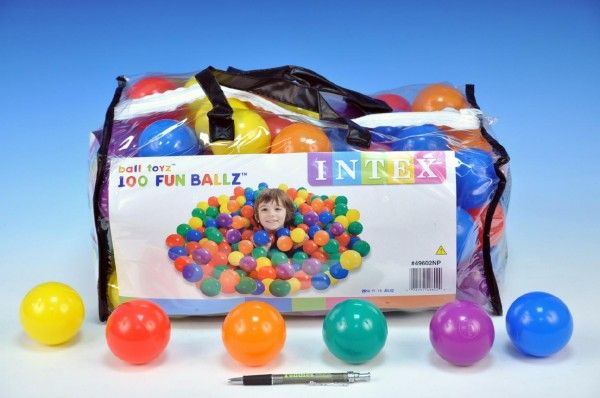 Míček/Míčky do hracích koutů 6,5cm barevný 100ks v plastové tašce 2+ Intex
