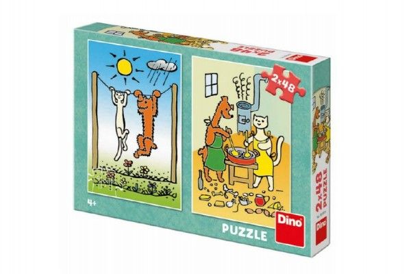 Puzzle Pejsek a Kočička 2x48 dílků 18x26cm v krabici 27x19x4cm Dino
