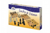Šachy a dáma dřevo společenská hra v krabici 35x23x4cm Detoa