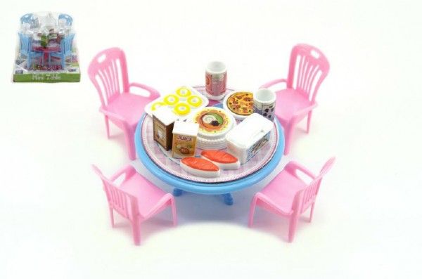Stůl a židle s doplňky plast 12cm asst 3 barvy v blistru Teddies