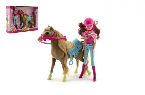 Kůň + panenka žokejka plast v krabici 34x27x7cm Teddies