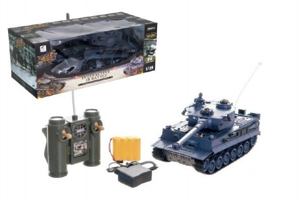 Tank RC plast 33cm TIGER I 27MHz na baterie+dobíjecí pack se zvukem a světlem v krabici 40x15x19cm Teddies