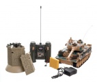 Tank RC plast 33cm + otočná věž na baterie+dobíjecí pack se zvukem a světlem v krabici 51x17x19cm Teddies