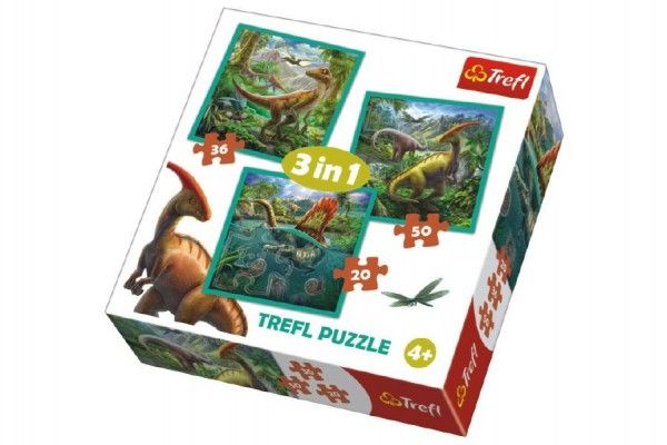 Puzzle 3v1 Svět Dinosaurů 20x19,5cm v krabici 28x28x6cm Trefl