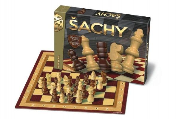 Šachy dřevěné společenská hra v krabici 33x23x3cm Bonaparte