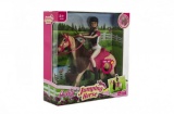 Kůň hýbající se + panenka žokejka plast v krabici 35x36x11cm Teddies