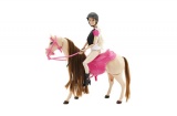 Kůň hýbající se + panenka žokejka plast v krabici 35x36x11cm Teddies