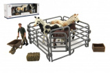 Zvířátka domácí farma plast kůň s doplňky sada 4 druhy v krabičce 43x14x10cm