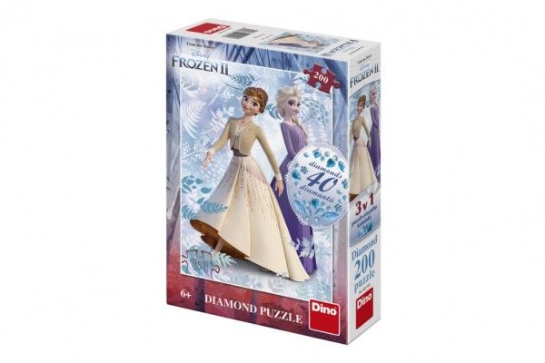 Puzzle 3v1 Ledové království II/Frozen II 200 dílků s diamanty s lepidlem v krabici 20x29,5x6cm Dino