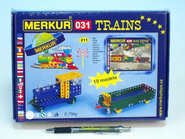 Stavebnice Merkur 031 Železniční modely 10 modelů 211ks v krabici Merkur Toys