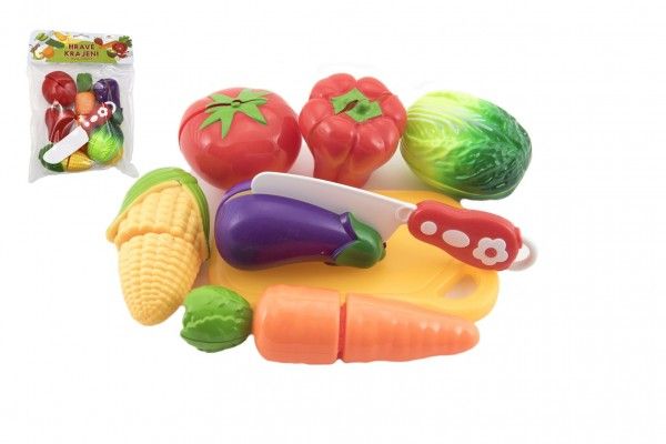 Zelenina krájecí plast s prkénkem 13,5x8cm s nožem v sáčku 18x26x5cm Teddies