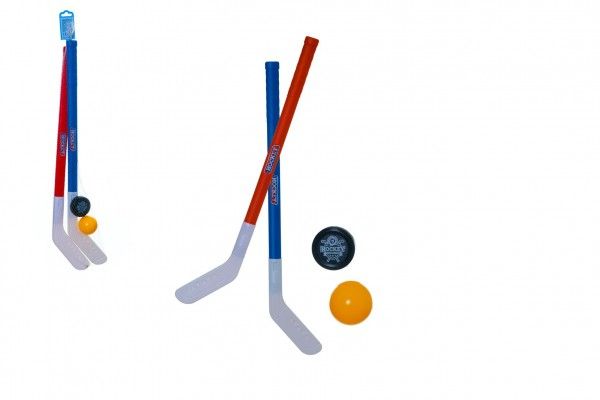Hokejka pozemní 2ks plast 72cm + florbalový míček + puk v síťce Teddies