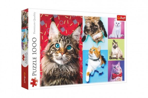 Puzzle Šťastné kočky 1000 dílků 68,3x48cm v krabici 40x27x6cm Trefl