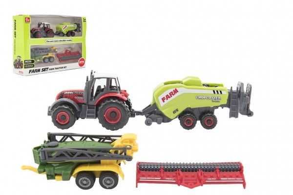 Sada farma traktor s příslušenstvím 4ks kov/plast mix druhů v krabici 21x15x6cm Teddies