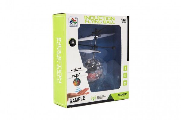 Vrtulníková koule bar. létající plast reagující na pohyb ruky s USB kab. 3 barvy v krab. 16x18,5x5,5 Teddies