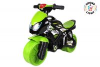 Odrážedlo motorka zeleno-černá plast na baterie se světlem se zvukem v sáčku 36x53x74cm Teddies
