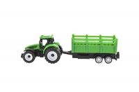 Traktor s vlekem plast 21cm na volný chod 2 barvy v krabičce 23x9x6cm Teddies