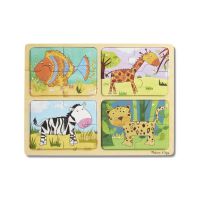 Dřevěné puzzle deskové na cestu Zvířata 16ks v papírové tašce 31x27,5x1cm 2+ Lowlands