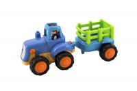 Traktor s vlekem/Buldozer plast 16cm pro nejmenší na setrvačník 6ks v boxu 18m+ Teddies
