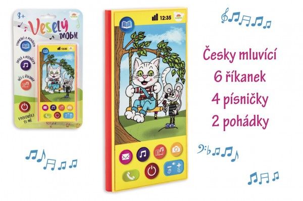 Veselý Mobil Telefon plast česky mluvící 7,5x15cm na baterie se zvukem na kartě Teddies