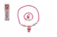 Náhrdelník, náramek a prstýnek korálky perleťové plast 20cm 2 barvy v sáčku Teddies