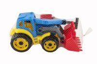 Traktor/nakladač/bagr se 2 lžícemi plast na volný chod 2 barvy v síťce 16x35x16cm Teddies