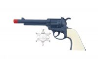 Pistole revolver klapací plast 23x12cm s šerifským odznakem na kartě Teddies