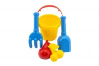 Sada na písek 5ks plast kbelík, lopatka, hrabičky, bábovka 2ks 3 barvy v síťce11x18x11cm 12m+ Teddies