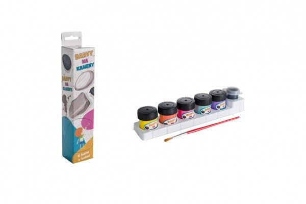 Akrylové barvy na kameny 6 ks se štětce v krabičce 4,5x23x4cm SMT Creatoys