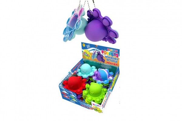 Přívěšek Bubble pops-Praskající bubliny chobotnice silikon antistr. spol. hra 4 barvy 24ks box Teddies
