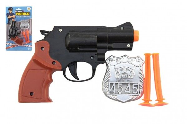 Pistole policejní 15cm plast s odznakem + přísavky 2ks na kartě Teddies