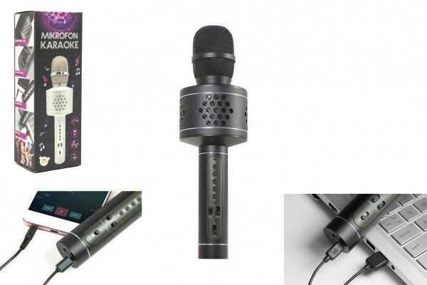 Mikrofon Karaoke Bluetooth černý na baterie s USB kabelem v krabici 10x28x8,5cm Teddies