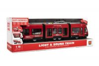 Tramvaj/Vlak plast 44cm na setrvačník na baterie se zvukem se světlem v krabici 48x17x11cm Teddies