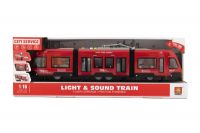 Tramvaj/Vlak plast 44cm na setrvačník na baterie se zvukem se světlem v krabici 48x17x11cm Teddies