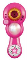 Mikrofon karaoke růžový plast na baterie se světlem v krabici 17x34x7cm Teddies