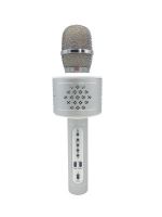 Mikrofon karaoke Bluetooth stříbrný na baterie s USB kabelem v krabici 10x28x8,5cm Teddies