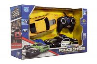 Auto RC 2ks policejní honička plast žluté 18cm na dálk. ovl. na bat. se světlem v krabici 36x22x12 Teddies