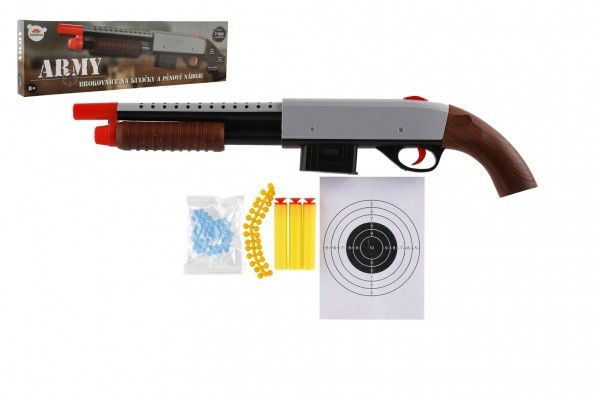 Brokovnice/puška 46cm plast + vodní kuličky 6mm,pěnové náboje, gumové kul. v krabici 49x14x4cm Teddies
