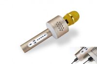 Mikrofon karaoke Bluetooth zlatý na baterie s USB kabelem v krabici 10x28x8,5cm Teddies