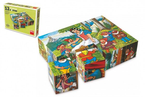 Kostky kubus Sněhurka dřevo 12ks v krabičce 16x12x4cm Dino