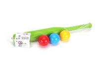 Baseballová pálka 50cm + míčky 3ks plast 2 barvy v síťce Teddies