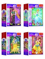 Minipuzzle Krásné princezny/Disney Princess 54dílků 4 druhy v krabičce 6x9x4cm 40ks v boxu Trefl