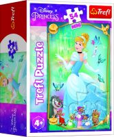 Minipuzzle Krásné princezny/Disney Princess 54dílků 4 druhy v krabičce 6x9x4cm 40ks v boxu Trefl