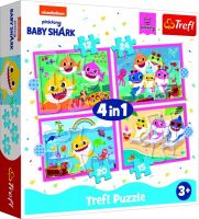 Puzzle 4v1 Rodina žraloků/Baby Shark v krabici 28x28x6cm Trefl