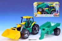 Traktor se lžící 60cm a přívěsem 45cm plast v krabici Lena