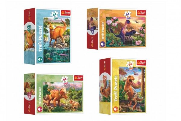 Minipuzzle 54 dílků Dinosauři 4 druhy v krabičce 9x6,5x4cm 40ks v boxu Trefl