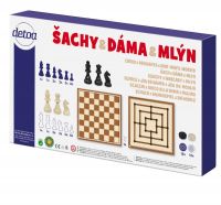 Šachy a dáma dřevo společenská hra v krabici 35x23x4cm Detoa