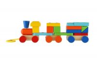 Vlak + 2 vagóny dřevo tahací stavebnice 19 dílků v krabičce 37x12x9cm 18m+